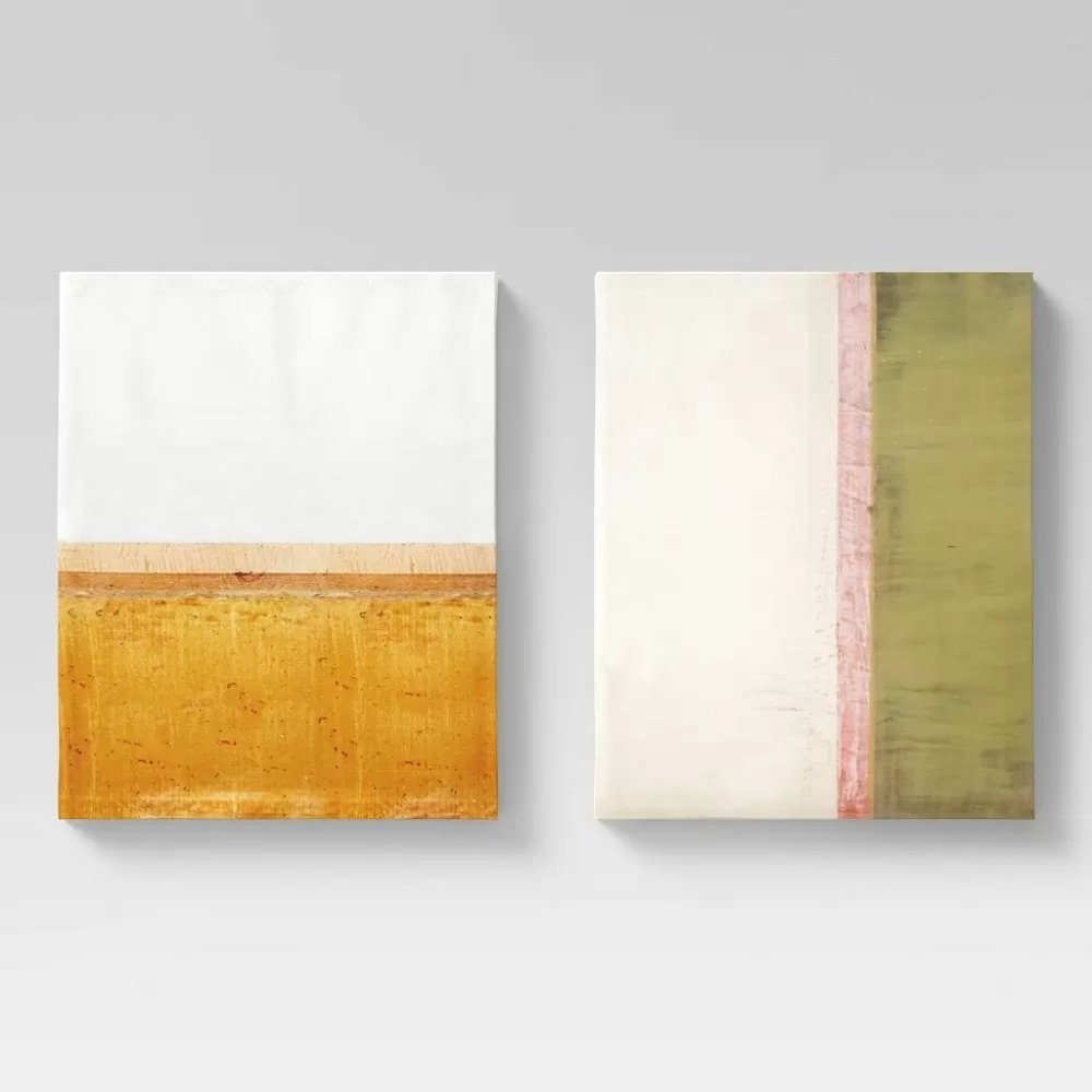 NEW! Set of 2 Muted Colors Abstracts on Framed Canvas Wall Art, Threshold 16x20